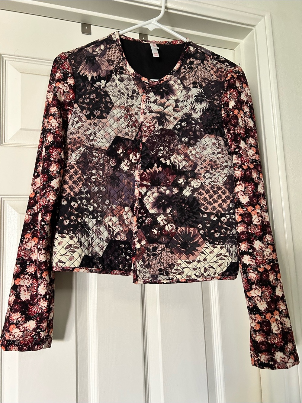 Xhilaration Quilted Floral Patchwork Jacket in Pink and Black